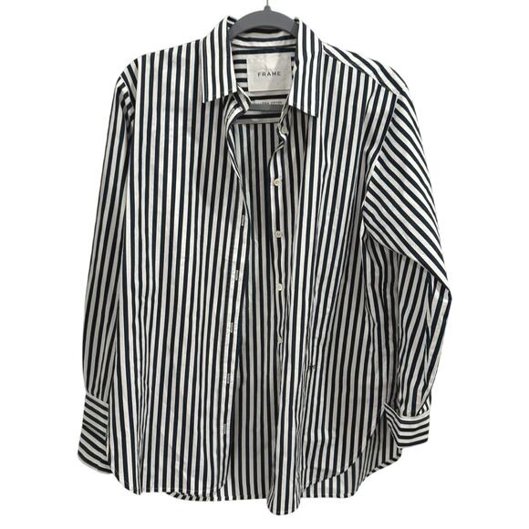 Frame x Ilona Hamer Blue White Pinstripe Menswear Classic Button Up Oversized XS - Picture 2 of 10